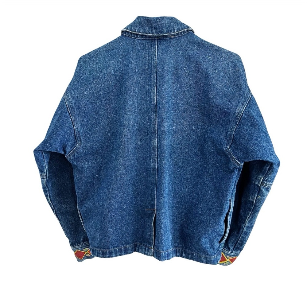 Hand Painted Vintage Ruff Hewn Denim Jean Jacket Southwest Aztec Desert Cactus S - Picture 5 of 16